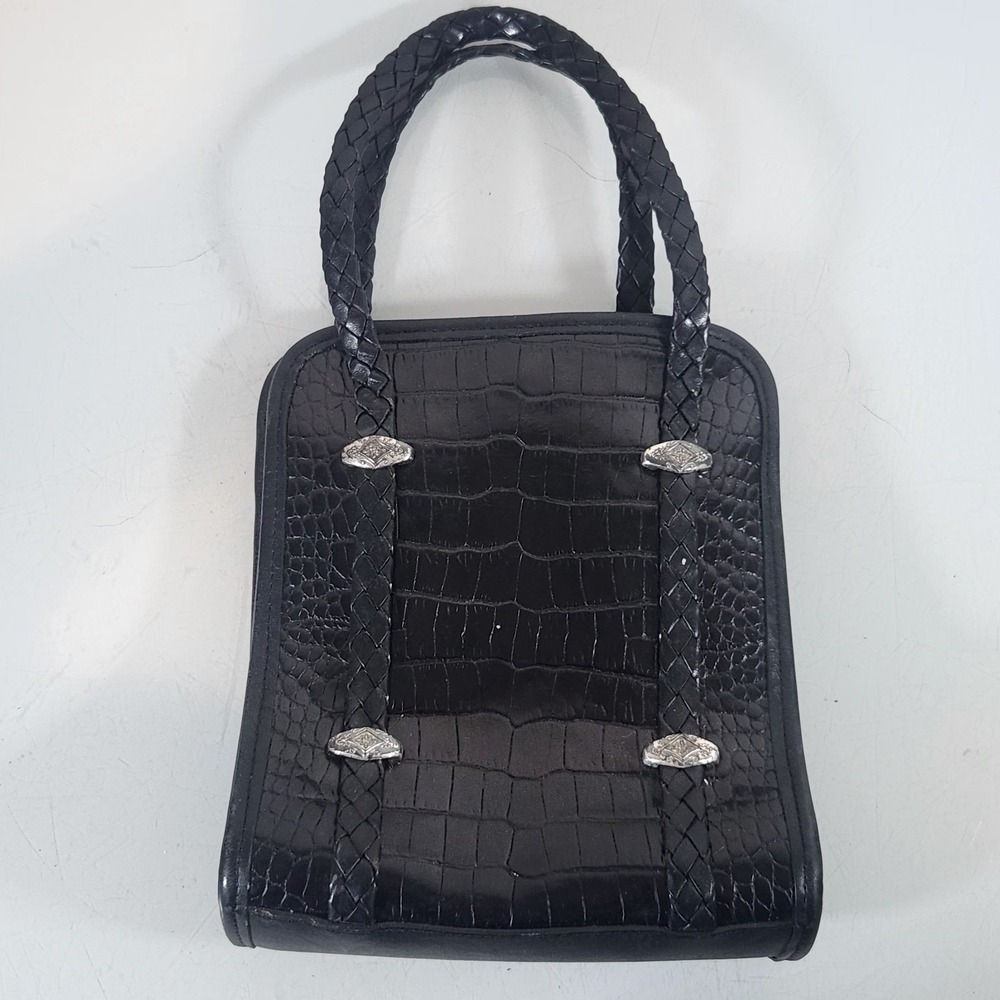 Vintage Brighton Black Embossed Leather Two Strap Purse Little Donna Crossbody